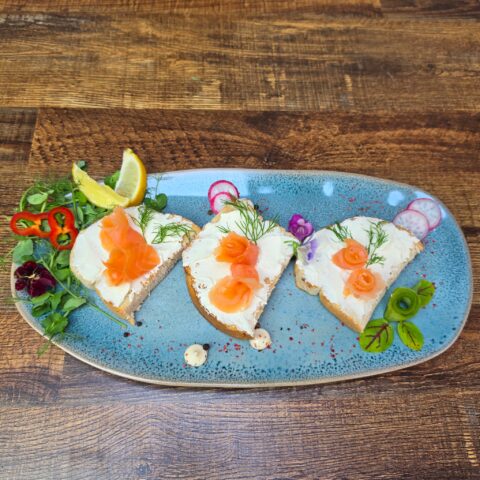 Salmon and cream cheese sandwich with fresh dill
